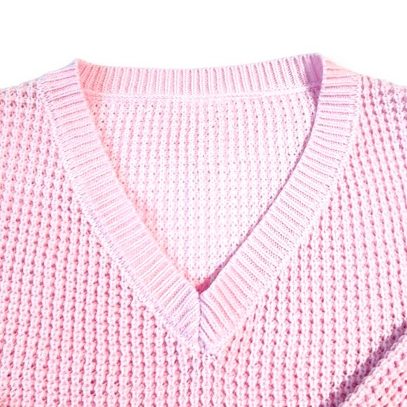 Waffle Knit Sweater- SMALL-Womens- Pink- Cropped Pullover Long Sleeve NWOT - Picture 2 of 4